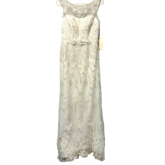 Melissa Sweet Illusion Ivory Hand-Beaded Lace Cap Sleeve Wedding Dress Sz 6 NWT - Picture 4 of 9
